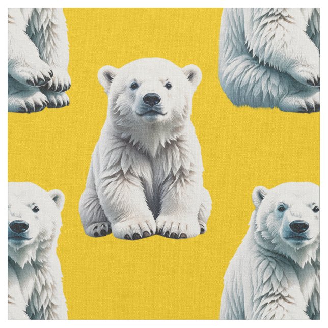 Yellow Polar Bear Pattern Design  Fabric (Close Up)