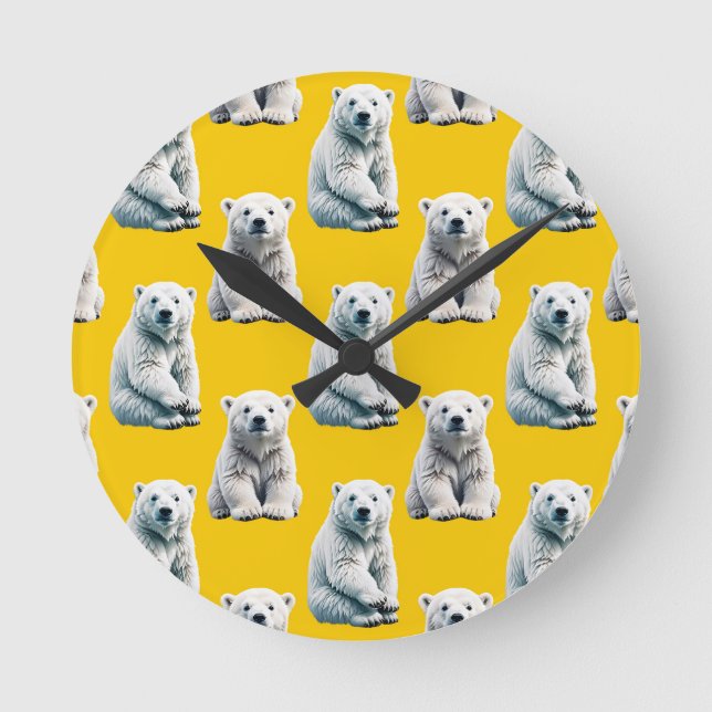 Yellow Polar Bear Pattern Design  Round Clock (Front)