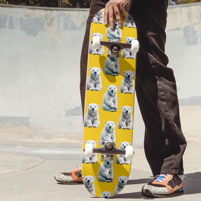 Yellow Polar Bear Pattern Design  Skateboard (Creator Uploaded)