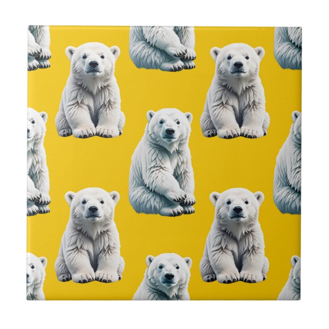 Yellow Polar Bear Pattern Design  Tile (Front)