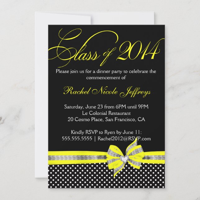 Yellow Polka Dot 2014 Graduation Invitation (Front)