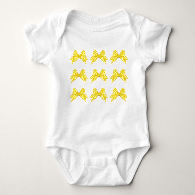 Yellow Polka Dot Bows Baby Bodysuit (Front)