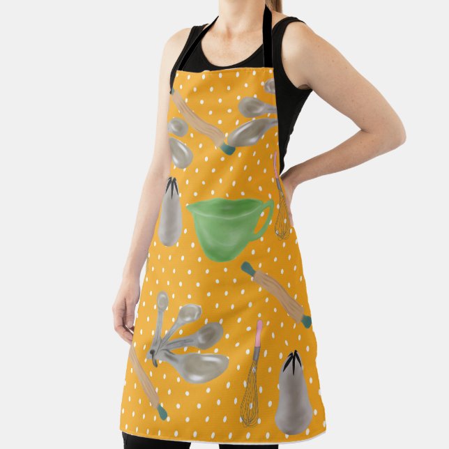 Yellow Polka Dot Design with Baking Items Apron (Insitu)