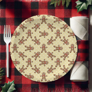 Yellow Polka Dot Gingerbread Man Christmas Paper Plate