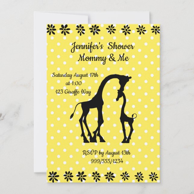 Yellow Polka Dot Giraffe Baby Shower Invitation (Front)