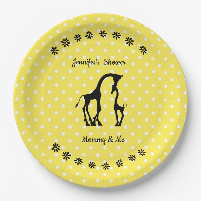 Yellow Polka Dot Giraffe Baby Shower Plates (Front)