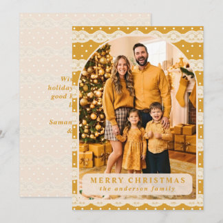 Yellow Polka Dot Lace Christmas Photo Holiday Card