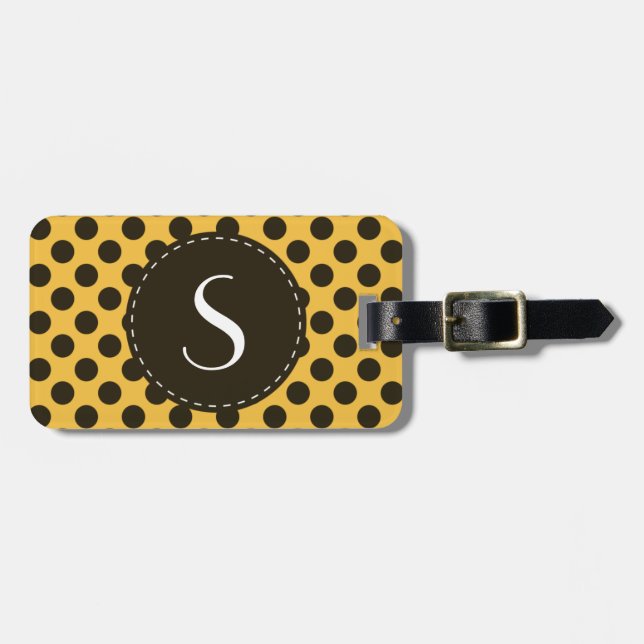 Yellow Polka Dot Monogram Personalised Luggage Tag (Front Horizontal)