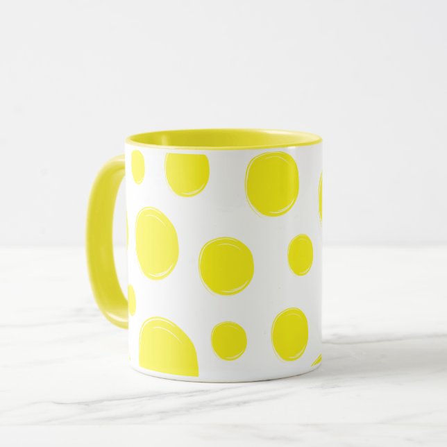 Yellow Polka Dot Mug | Bright Dots Ceramic Coffee  (Front Left)
