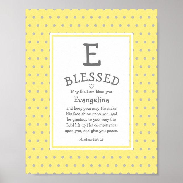 Yellow Polka Dot Name Blessing Nursery Poster (Front)