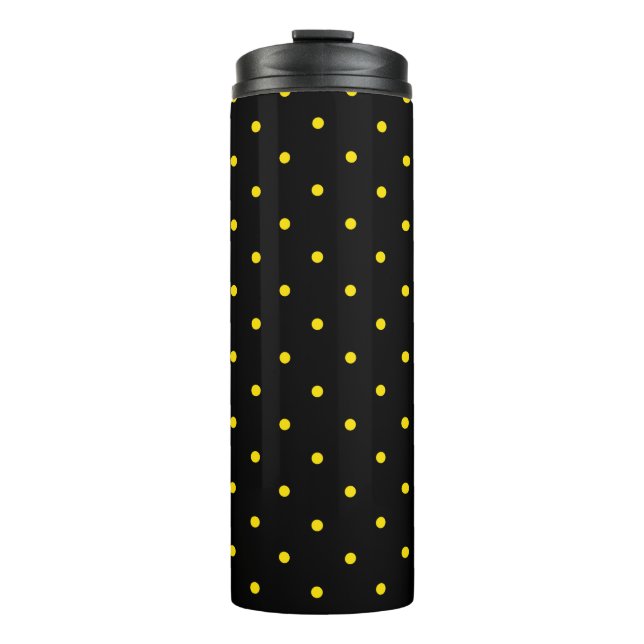 Yellow Polka Dot on Black Thermal Tumbler (Front)