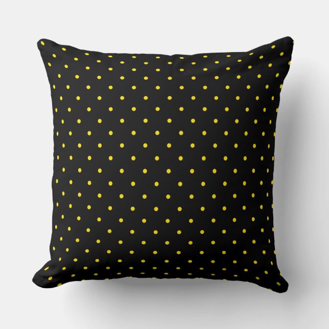 Yellow Polka Dot on Black Throw Pillow (Front)