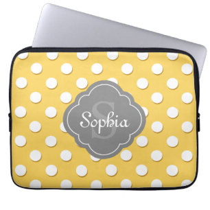 Yellow Polka Dot Pattern Grey Monogram Laptop Sleeve