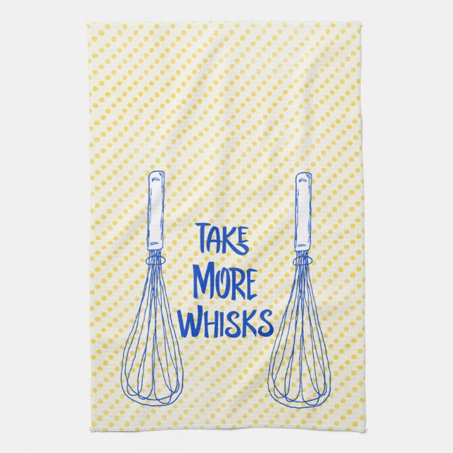 Yellow Polka Dot: Take More Whisks Tea Towel (Vertical)