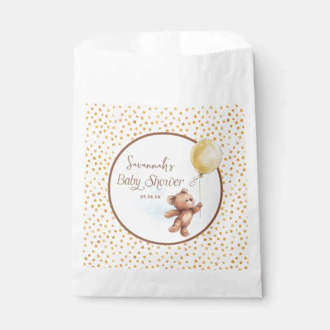 Yellow Polka Dot Teddy Bear Baby Shower Favour Bags (Front)