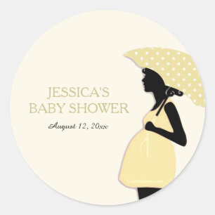 Yellow Polka Dot Umbrella Baby Shower Stickers