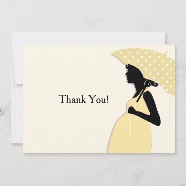 Yellow Polka Dot Umbrella Thank You Notecard (Front)