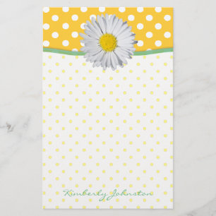 Yellow Polka Dots and Daisy Stationery