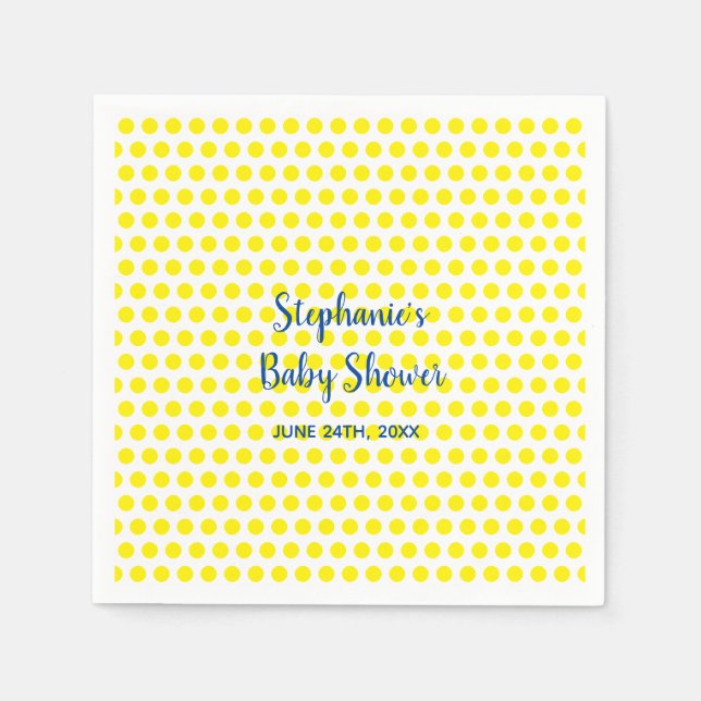 Yellow Polka Dots Blue White Baby Shower Cute Napkin (Front)