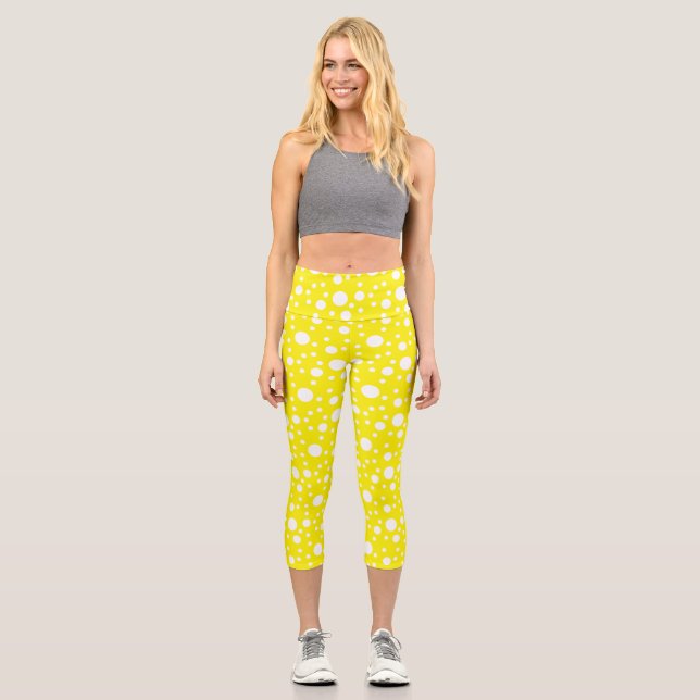 Yellow Polka Dots  Capri Leggings (Front)