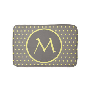Yellow polka dots monogrammed grey bath mat