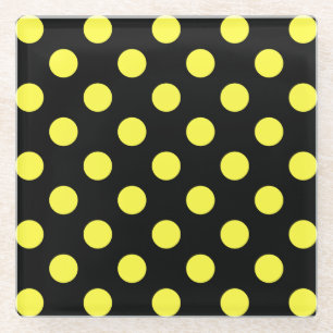 Yellow polka dots on black backgound glass coaster