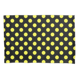 Yellow polka dots on black backgound pillowcase