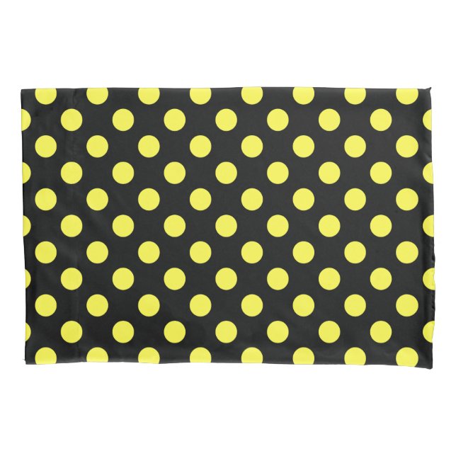 Yellow polka dots on black backgound pillowcase (Front)