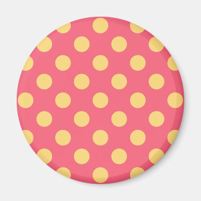 Yellow polka dots on coral magnet (Front)
