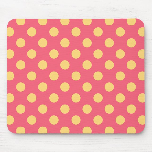 Yellow polka dots on coral mouse pad (Front)