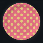 Yellow polka dots on coral paper plate<br><div class="desc">Yellow polka dots on coral</div>