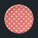 Yellow polka dots on coral paper plate<br><div class="desc">Yellow polka dots on coral</div>