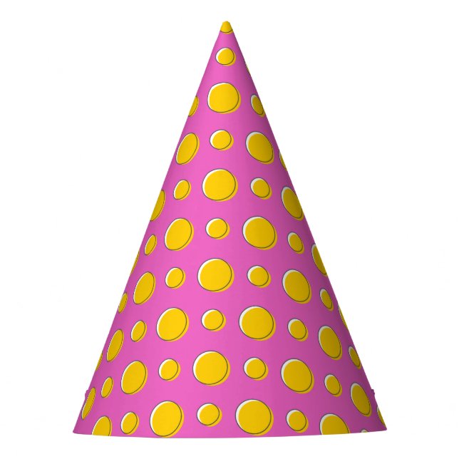 Yellow Polka Dots On Pink Party Hat (Front)