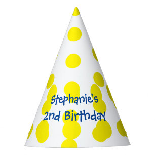 Yellow Polka Dots Scattered Monograms Birthday Party Hat