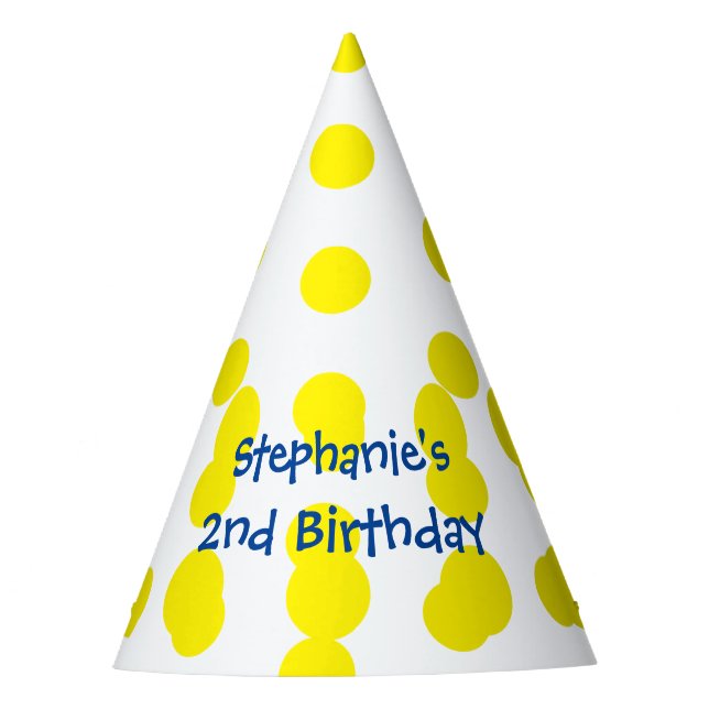 Yellow Polka Dots Scattered Monograms Birthday Party Hat (Front)