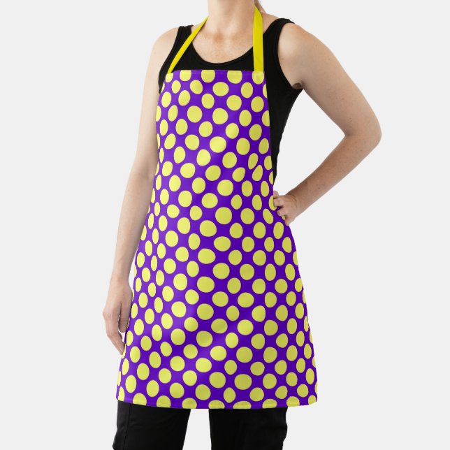 Yellow Polka Dots with Purple Background STaylor Apron (Insitu)