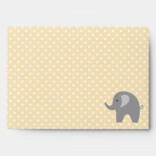 Yellow polkadot grey elephant baby shower envelope