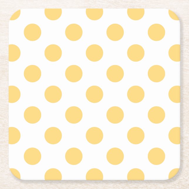 Yellow polkadots square paper coaster (Front)