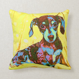 yellow pop art dachshund cushion