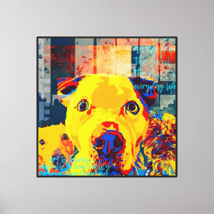Yellow Pop Art Dogs Print: Freedom & Inspiration . Canvas Print