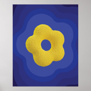 Yellow pop flower art poster in blue 