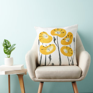Yellow Poppies Abstract Floral Minimalist Cushion