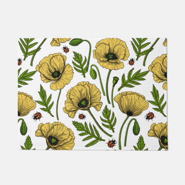 Yellow poppies and ladybugs doormat (Front)