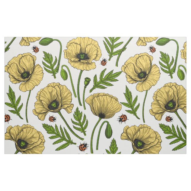 Yellow poppies and ladybugs fabric (Fat Quarter)