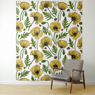 Yellow poppies and ladybugs tapestry