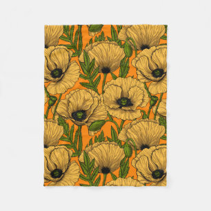 Yellow poppies fleece blanket