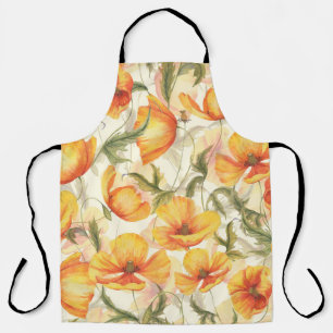 Yellow poppies: hand-drawn watercolor pattern. apron
