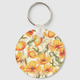 Yellow poppies: hand-drawn watercolor pattern. key ring