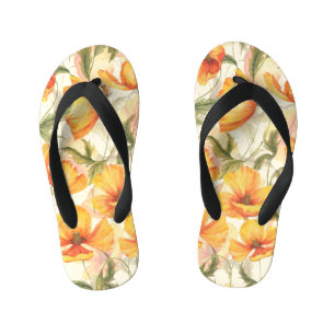Yellow poppies: hand-drawn watercolor pattern. kid's jandals
