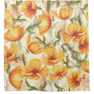 Yellow poppies: hand-drawn watercolor pattern. shower curtain